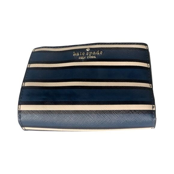 Kate Spade Cameron York Blue Stripe Large Slim Bifold Leather Wallet - Pre-Owned - Picture 2 of 5